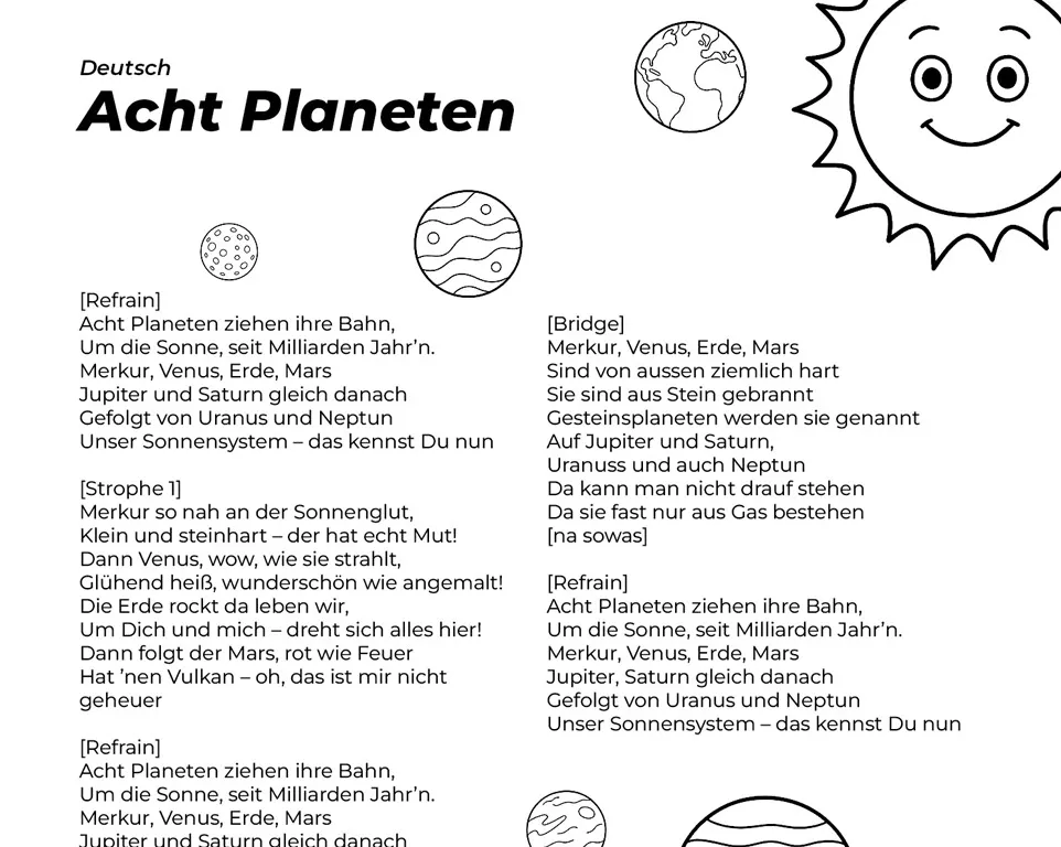 Acht Planeten Songtext Latein